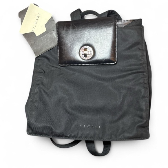 BVLGARI Handbags - BVLGARI VTG 90s RARE Black Nylon Leather Backpack Discontinued [Authentic] — OS